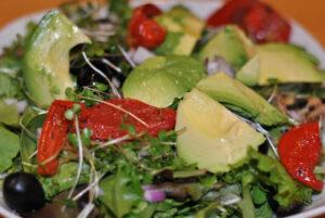 Avocado, black olive and sundried tomato salad